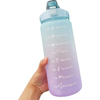 Waterfles van 2 liter met marker en rietje Waterfles met grote capaciteit en handvat Herbruikbaar Lekvrij groen