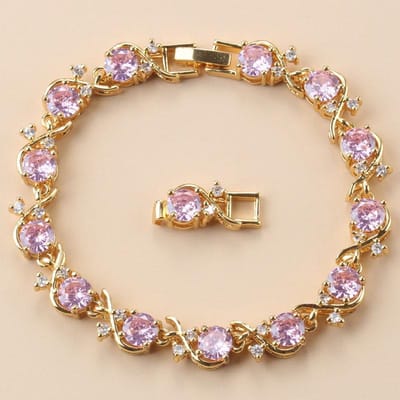 Vergulde Dames Armband 10 Kleuren Zirkonia Mode Bruiloft Sieraden Voor Vrouwen Bruids Accessoires beige