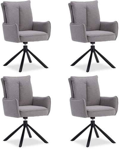 Homestyle4u Eetkamerstoel - set van 4 - grijs - met armleuningen - draaibaar