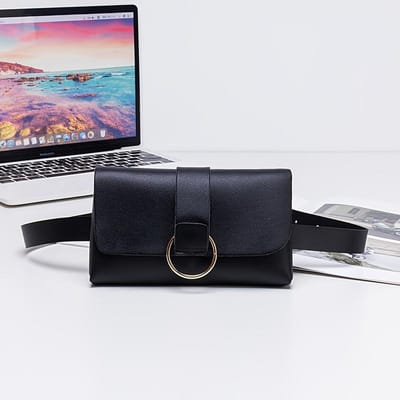 Stijlvolle En Minimalistische Effen Kleur Heuptas voor Dames, Met een Uniek IJzeren Ring Ontwerp, Perfect Als Cadeau zwart