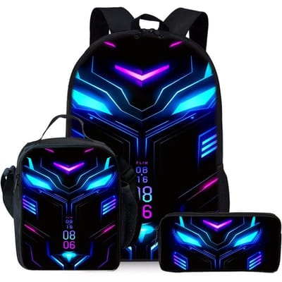 Mechanische Robots Print Drie Delige Rugzakken Set voor Jongens en Meisjes Beste Cadeaus 2D Platte Cartoon Schooltas voor Kinderen