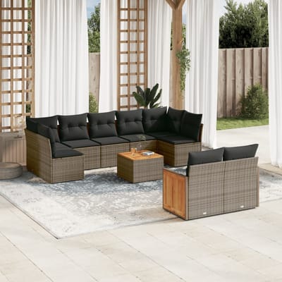 vidaXL - 10-delige - Loungeset - met - kussens - poly - rattan - grijs
