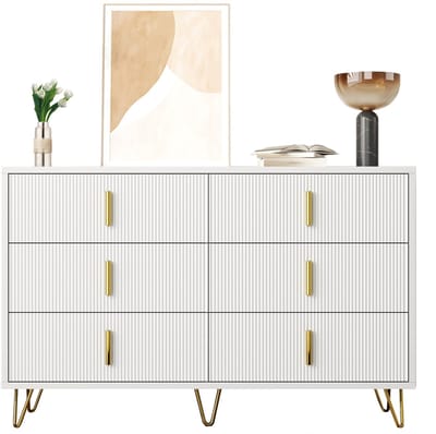 Sideboard - 120x40x77 cm - 6 laden & golvend design - gouden handgrepen & poten - 15 cm pootjes