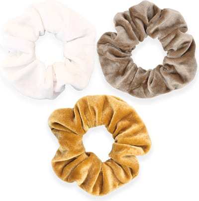 Scrunchie 3 stuks Velvet Extra Vol en Luxe - Haarelastiek Haarwokkel Lichtbruin Goud en Wit - Kraagjeskopen.nl