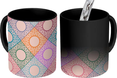 Magische Mok - Foto op Warmte Mokken - Koffiemok - Zonnebloem - Ruit - Patronen - Magic Mok - Beker - 350 ML - Theemok