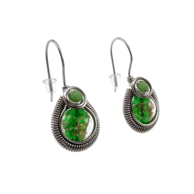 34mm Langer Oorbellen Dames - RVS - Druppelvormige Haakoorbellen met Groen Muranoglas - Handgemaakt