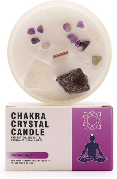 Chakra Kaars Kroonchakra met Celestiet en Seleniet voor Meditatie en Spirituele Groei