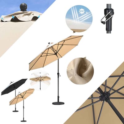 PURPLE LEAF ronde parasol – Parasol voor het balkon of terras met centrale stok – In hoogte verstelbaar – Beige – UV50+