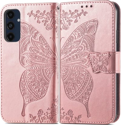 Coverup Hoesje - Geschikt voor Samsung Galaxy A16 Hoesje - Coverup Vlinder Book Case - Rose Gold