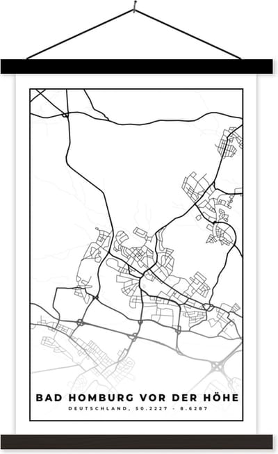 Posterhanger incl. Poster 40x60 cm - Schoolplaat - Bad Homburg von der Höhe - Plattegrond - Kaart - Stadskaart - Textielposter - Zwarte latten - Stadskaart