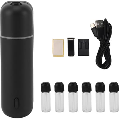Diffuseur d'Huiles Essentielles d'Aromathérapie 5ml Désodorisant Portable Machine à Parfum d'Air avec 6 Flacons pour noir