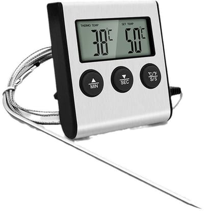 Daity Digitale voedselthermometer - voor koken - voedselthermometer met timer en sonde - temperatuurmeetinstrument voor gegrild vlees en vloeistoffen zoals water, melk en alcohol (met sonde).