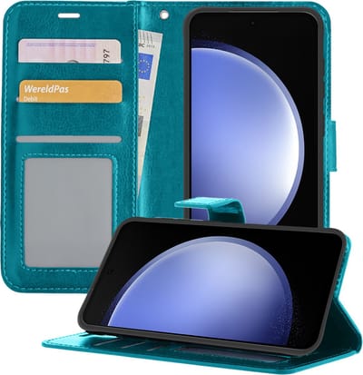 Hoesje - Geschikt voor Samsung Galaxy S23 FE - Luxe Bookcase - Walletcase Hoes - Portemonnee - Cover - Telefoonhoes - Turquoise
