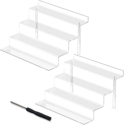 4-Tier Acryl Riser Display Plank - 23CM x 18CM Transparante Organizer voor Tafels, Perfect voor Parfum, Cupcakes en Cosmetica