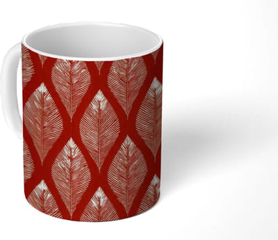 Mok - Koffiemok - Bladeren - Rood - Elegant - Mokken - 350 ML - Beker - Koffiemokken - Theemok