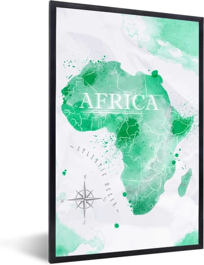 Poster in lijst - Fotolijst 80x120 cm - Posters - Afrika - Wereldkaart - Waterverf - Posterlijst zwart - Decoratie - Wanddecoratie woonkamer - Muurdecoratie slaapkamer