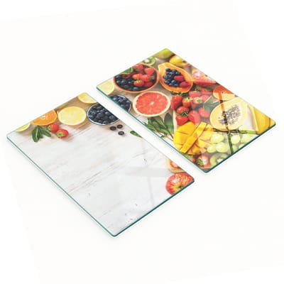 Set van snijplanken van gehard glas met fruitprint, 2x30x52 cm