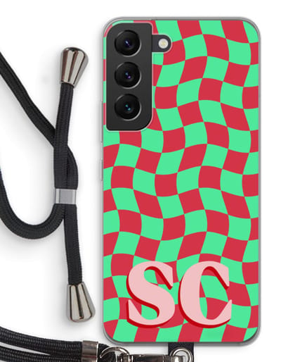 Gepersonaliseerd - Case Company® - Hoesje met koord geschikt voor Samsung Galaxy S22 hoesje met Koord - Grid Monogram - Telefoonhoesje met Zwart Koord - Bescherming aan alle Kanten en Over de Schermrand