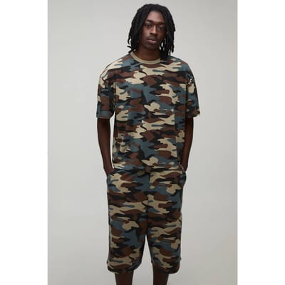 Bosgroen Camo Oversized Boxy T-shirt & Jort Set Met Plooien | Size XS