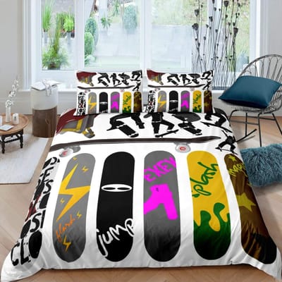 Tiener Skateboard Dekbedovertrek Jongens Hipster Graffiti Stijl Dekbedden Kinderen Extreme Sporten Thema Cool Skate Beddengoed Set AU Queen(210*210cm)3pcs