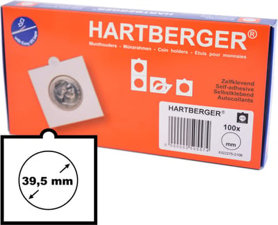 Hartberger Munthouders zelfklevend 39,5 mm (100 stuks) - Made in Holland - 100x - helder wit karton - munten - medaille - coins - verzamelen
