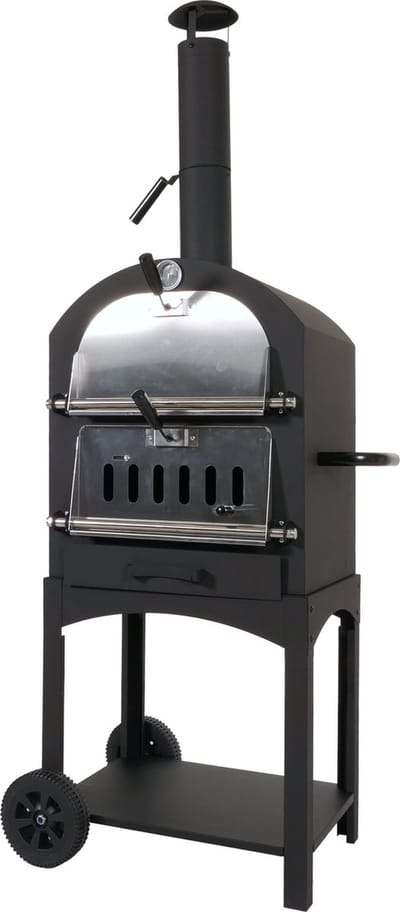 Houtskoolgrill MCW-N15, pizzaoven houtkachel, grillrooster houtskoolrooster pizzasteen, zwart hoge temperatuur gelakt staal