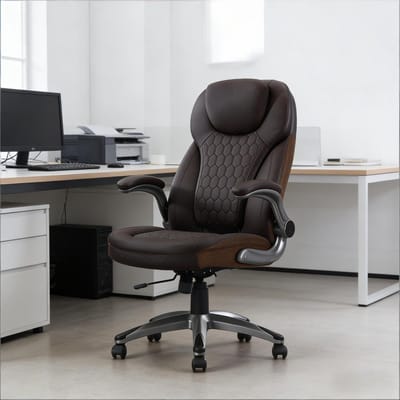 Wishdor Bureaustoel 67,5 x 73 x 110,5-120 cm hoge rugleuning met hoofdsteun en armleuningen bruin