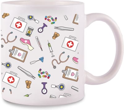 Hospitrix Mok Medische Symbolen - Zorgpersoneel - Ziekenhuis - Verpleegster Accessoires - Cadeau Verpleegkundige - Wit - Verpleegkundige Accessoires - Nurse Cadeau - Verpleegkundige Mok