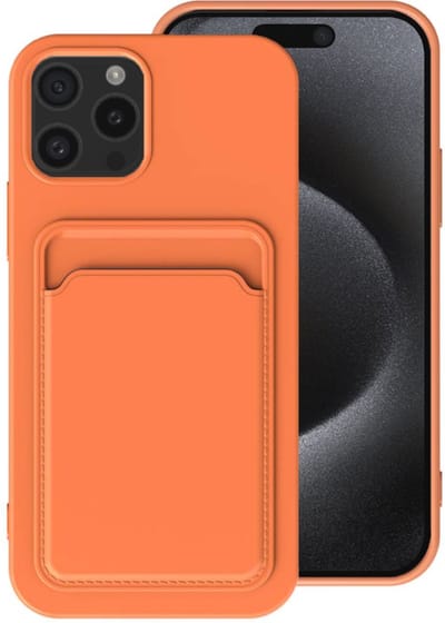 Smartphonica Telefoonhoesje Geschikt voor iPhone 15 Pro met pasjeshouder - TPU backcover with cardslot - Oranje geschikt voor iPhone 15 Pro