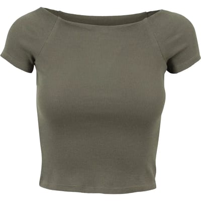 Urban Classics - Off Shoulder Rib Crop top - L - Groen