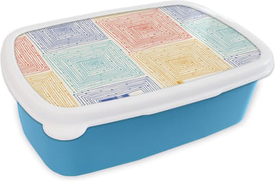 Broodtrommel Blauw - Lunchbox - Brooddoos - Labyrint - Pastel - Stippen - Patroon - 18x12x6 cm - Kinderen - Jongen