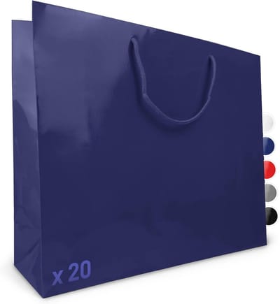 Luxe Cadeauzakjes Blauw met Handvat - 20 Stuks Stevig Papier - Groot Formaat 48x15x40 cm - Perfect voor Verjaardag, Kerst & Cadeaus