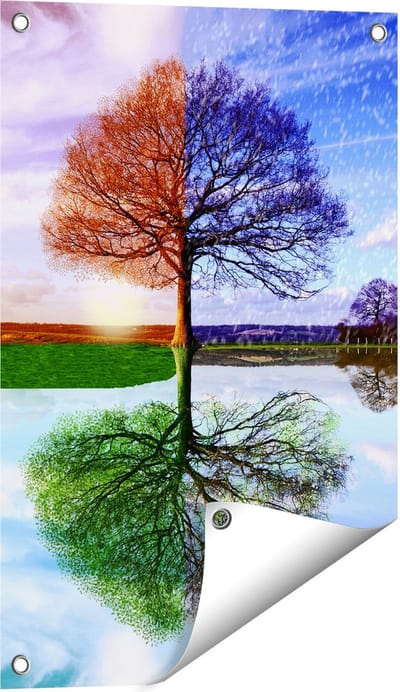 Gards Tuinposter Vier Seizoenen Boom - 40x60 cm - Tuindoek - Tuindecoratie - Wanddecoratie buiten - Tuinschilderij