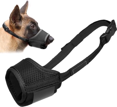 Honden Snuitband | Comfortabele Mesh, Instelbaar, Anti Bijten & Blaffen – Voor Kleine/Middelgrote/Grote Honden (Zwart, L)