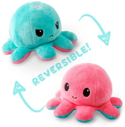 Omkeerbare Octopus Knuffel 10 cm Roze Aqua - Tweezijdige Flip Knuffel met Geborduurde Details