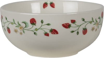 Clayre & Eef Soepkom Ø 14x7 cm Beige Rood Keramiek Rond Aardbeien Serveerkom