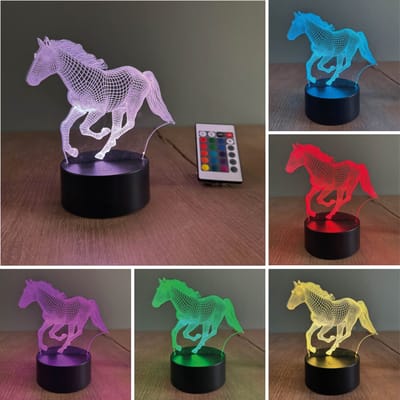 Klarigo® Nachtlamp – Paard - 3D LED Lamp Illusie – 16 Kleuren – Bureaulamp – Boerderij - Paardrijden - Dieren - Sport – Nachtlampje Kinderen – Creative lamp - Afstandsbediening