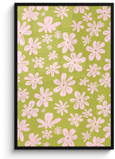 Poster in lijst - Fotolijst 80x120 cm - Posters - Bloemen - Roze - Getekend - Patroon - Posterlijst zwart - Decoratie - Wanddecoratie woonkamer - Muurdecoratie slaapkamer