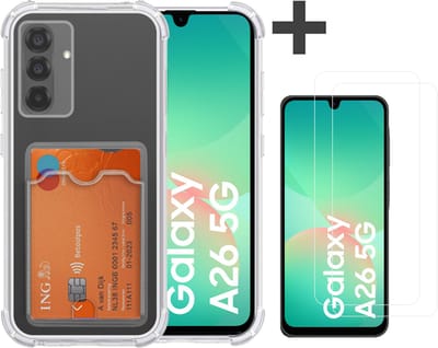 Hoesje met 2 Stuks Screenprotectors Geschikt voor Samsung Galaxy A26 Hoesje Met Pashouder Siliconen Shockproof Case - Arara Backcover- Transparant