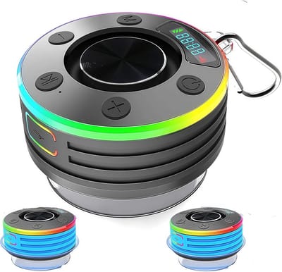 Waterdichte Bluetooth Douche Speaker met FM Radio, Tijd en RGB Lichtshow