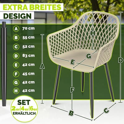 Tuinstoelen 4-delig Bellavero Outdoor Set | Weerbestendig & UV-bestendig | Ergonomische Tuinstoelen met Armleuningen | Lichtgewicht Balkon, Terras & Tuinmeubels | Belastbaar tot 120 kg | Modern Bei...