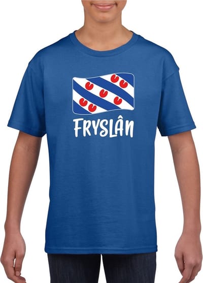 Blauw t-shirt Fryslan - Friesland vlag - voor kinderen - provincie vlag print - Fryslan shirts 110/116