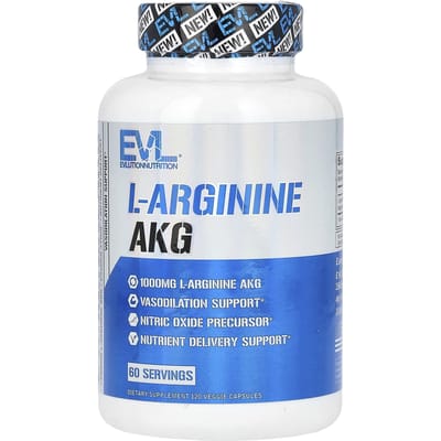 EVLution Nutrition, L-Arginine AKG, 1.000 mg, 120 Vegetarische Capsules (500 mg per capsule)