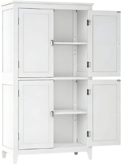 NaevaMi Badkamerkast - Badkamermeubel - Badkamer Kast - Opbergkast - Staande Kast - Dressoirkast - Zijkast met Verstelbare Planken en 4 Deuren - Stevig en Duurzaam - Houten Frame - Modern en Tijdloos Design - 30x60x110cm - Wit