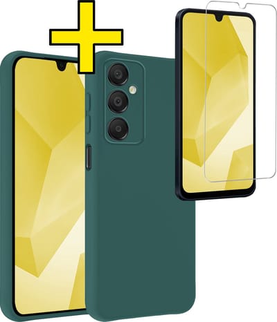 Hoesje - Met Screenprotector - Geschikt voor Samsung Galaxy A16 - Sterk & Shockproof - Back Cover - Siliconen Case - Telefoon Hoes - Telefoonhoesjes - Donkergroen