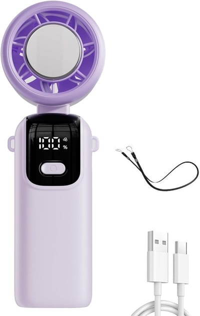 Draagbare Handmatige USB Ventilator 29000 RPM Hogesnelheids Turbo Ventilator 4000mAh Oplaadbaar, LED Scherm, 6U, 6 Snelheden, Lichtgewicht Halskoeler, Paars