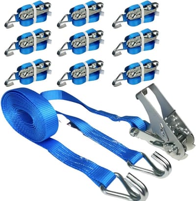 Spanbanden Set - Sjorbanden Ratel - Lading Zekeren - 500 kg Draagkracht - 25 mm 4 m - Blauw
