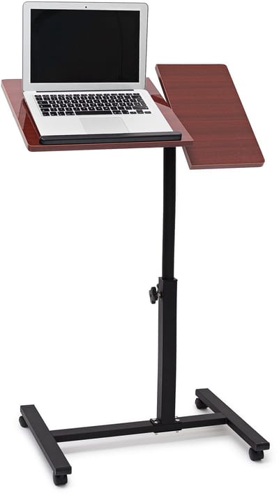 laptoptafel op wieltjes - verstelbare hoogte - draaibaar - 95 x 60 x 40,5 cm - laptopstandaard - rood-bruin