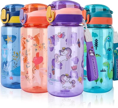 Thijox - Drinkfles voor Kinderen 600 ml - BPA-vrije Kinderdrinkfles met Rietje en Lekvrij Flip-Topdeksel - Sportwaterfles voor Meisjes en Jongens - Pa