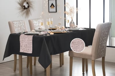 Feest tafelkleed met pailletten tafelloper op rol - zwart/rose goud - 10 meter